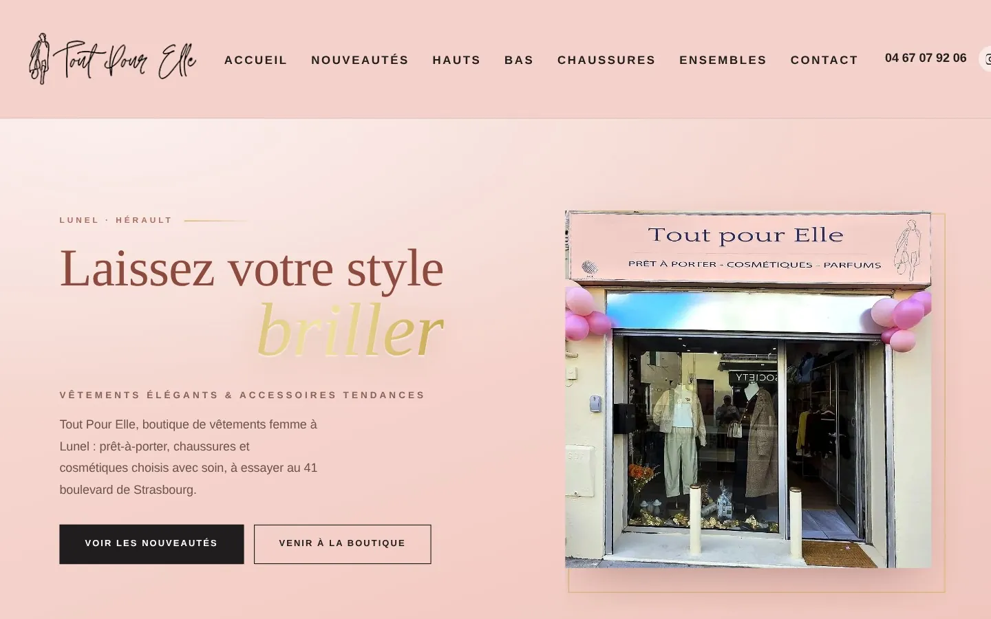 Site de Tout Pour Elle, boutique de vêtements femme à Lunel, réalisé par Cyberyweb : page d’accueil