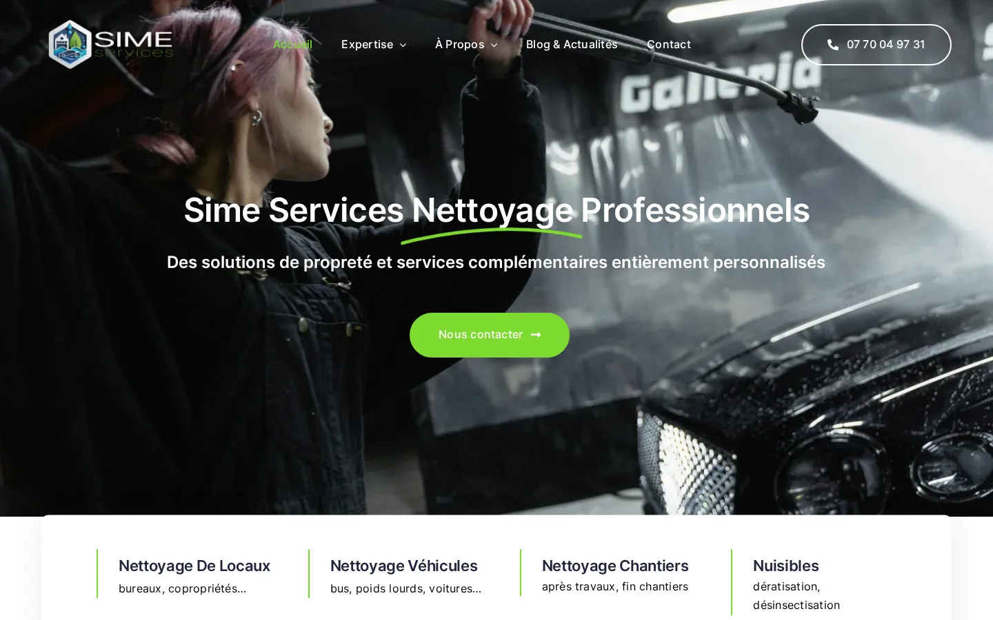 Site de Sime Services, entreprise de nettoyage à Montpellier, réalisé par Cyberyweb : page d’accueil