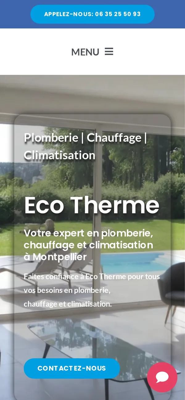 Site d’Eco Therme sur téléphone : numéro d’appel en haut de l’écran
