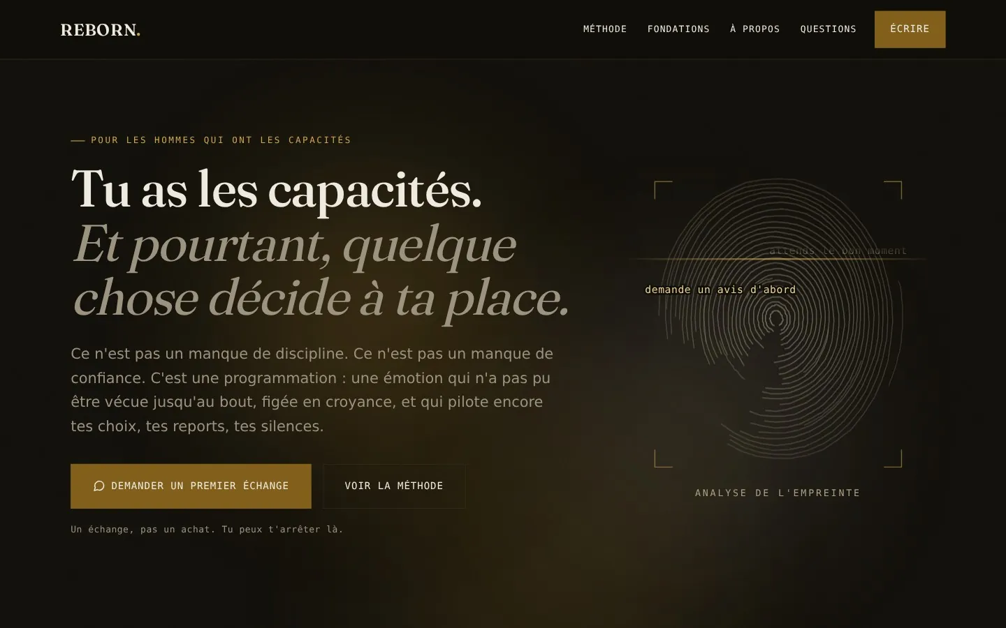 Site de REBORN, coaching identitaire à Montpellier, réalisé par Cyberyweb : page d’accueil